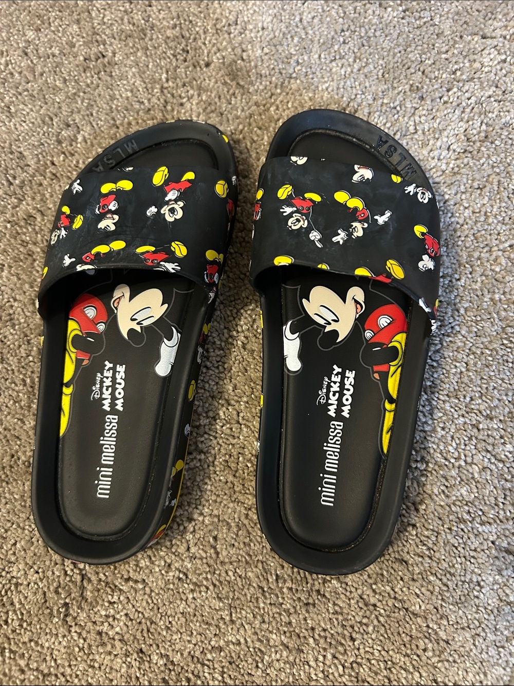 mini melissa x Disney Mickey Mouse Black Kids Slide Sandals